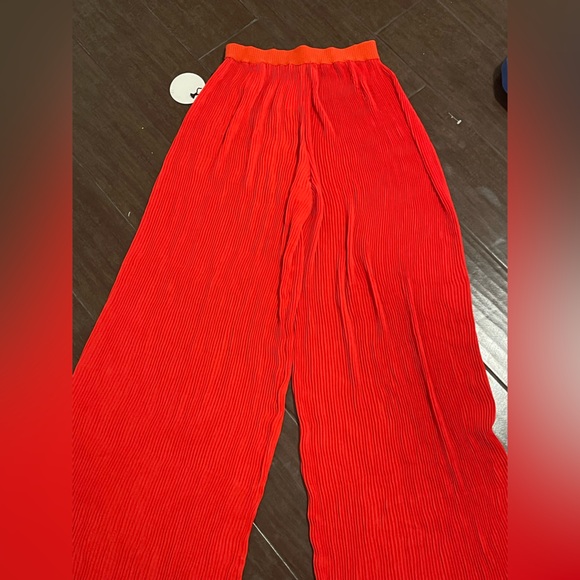 Vibrant Red and Orange Pleated Wide Leg Pants - Picture 5 of 5